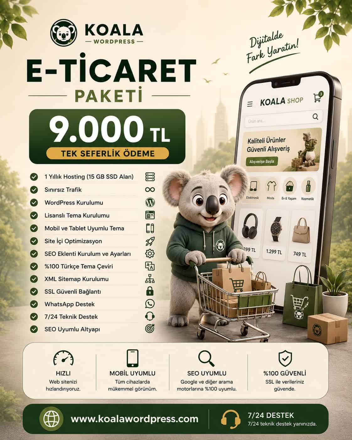 Koala Wordpress E-Ticaret Paketi, uygun fiyatlı ve güvenli online satış çözümü.
